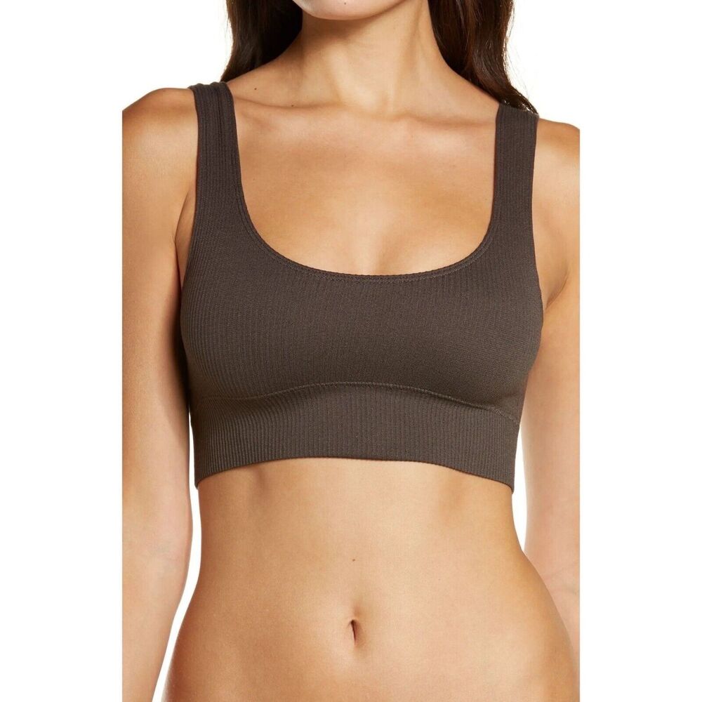 Skims Stretch Rib Scoop Neck Bralette Soot Size S/M